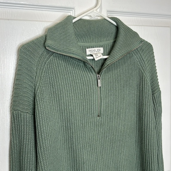 Rachel Zoe 1/4 Zip Sweater Women's XS Sage Green Casual Collared Pullover - Picture 3 of 6